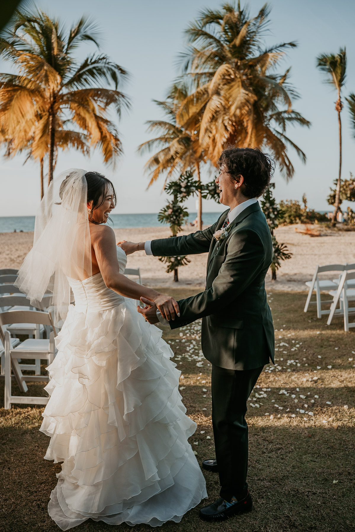 A raw, emotional hug between the couple immediately after walking down the aisle.