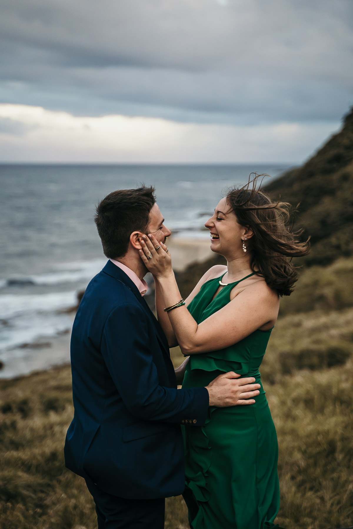 Happy couple engaged at Old San Juan during their couples session.