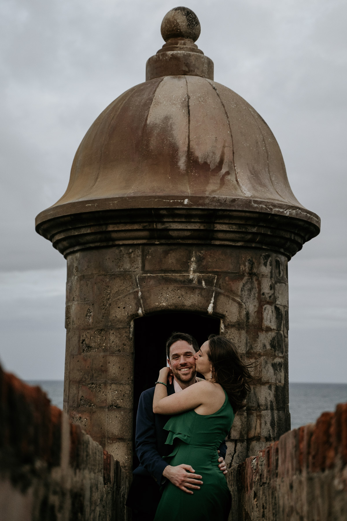 Couple at a Sentry Box in Old San Juan Puerto Rico.