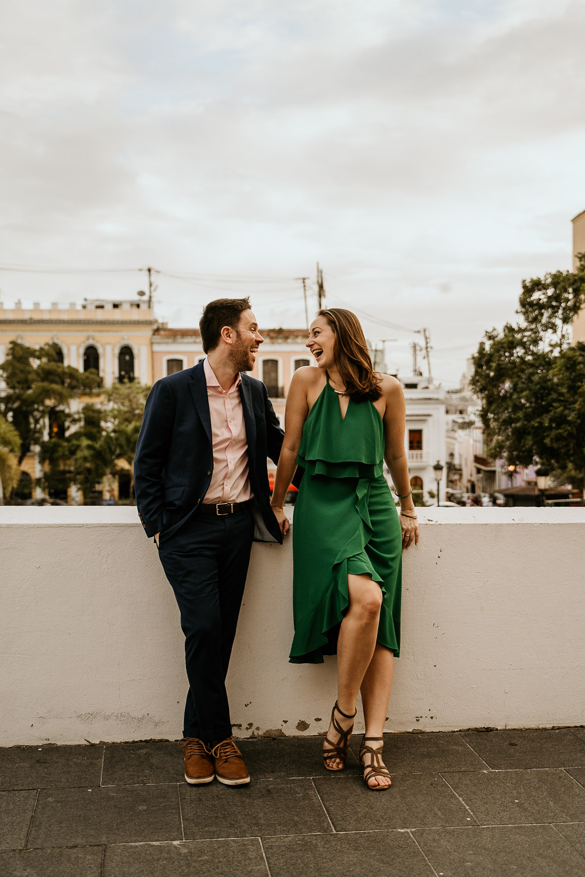 Happy couple on a moody Old San Juan overcast day.