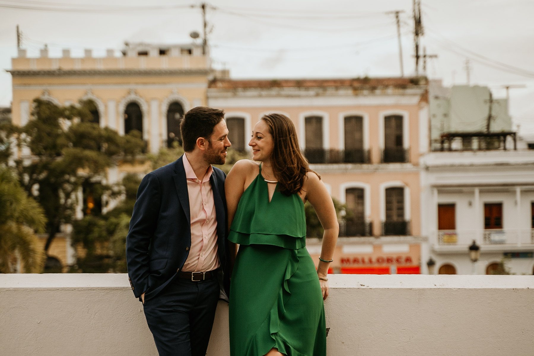 Happy couple on a moody Old San Juan overcast day.