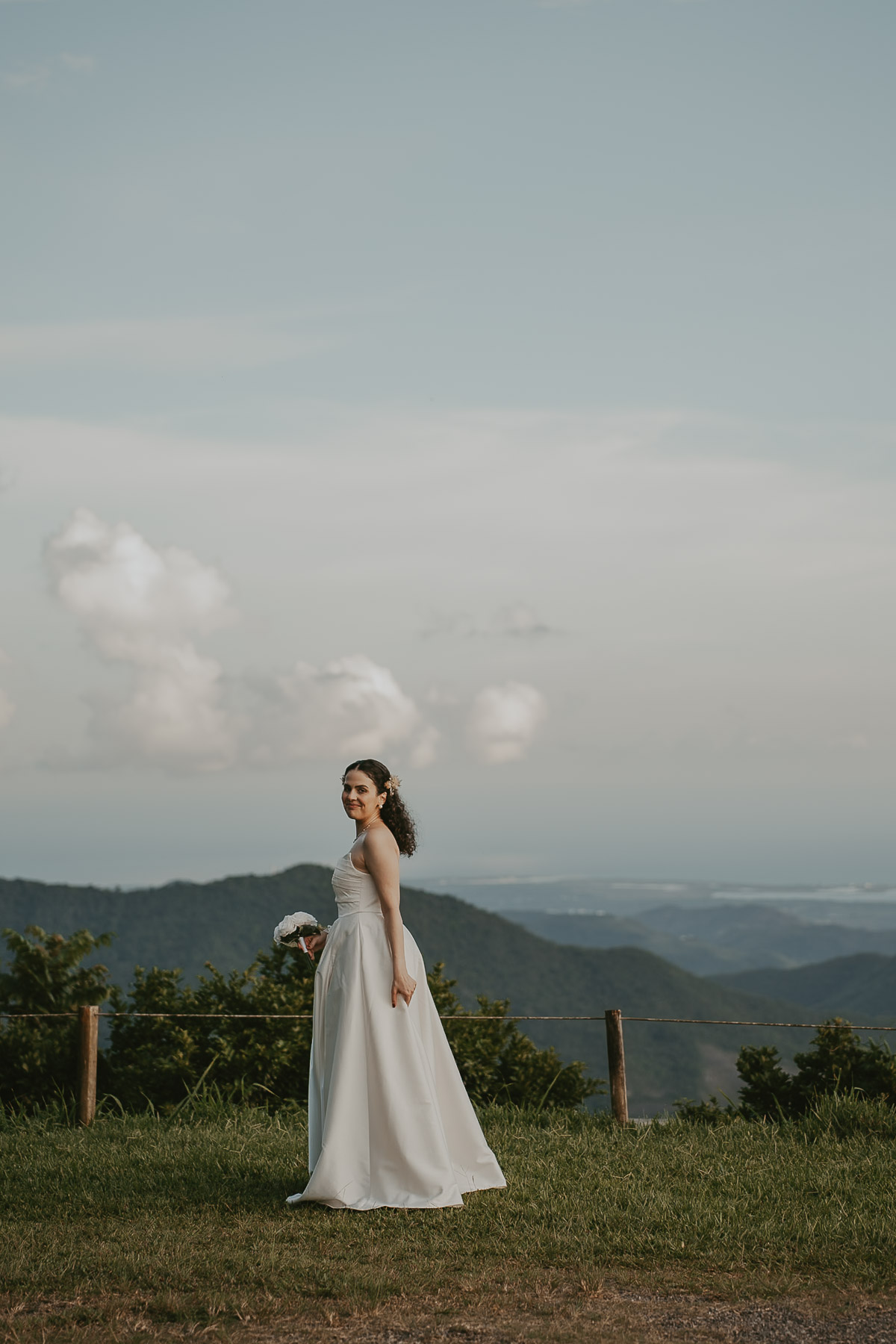 Bride admiring the mountain views of Cayey during her elopemt.