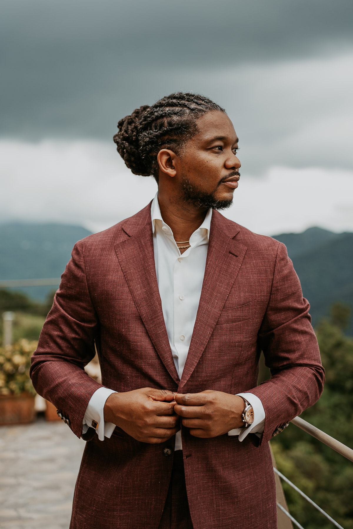 Groom getting ready during a Puerto Rico Mountain Micro Wedding