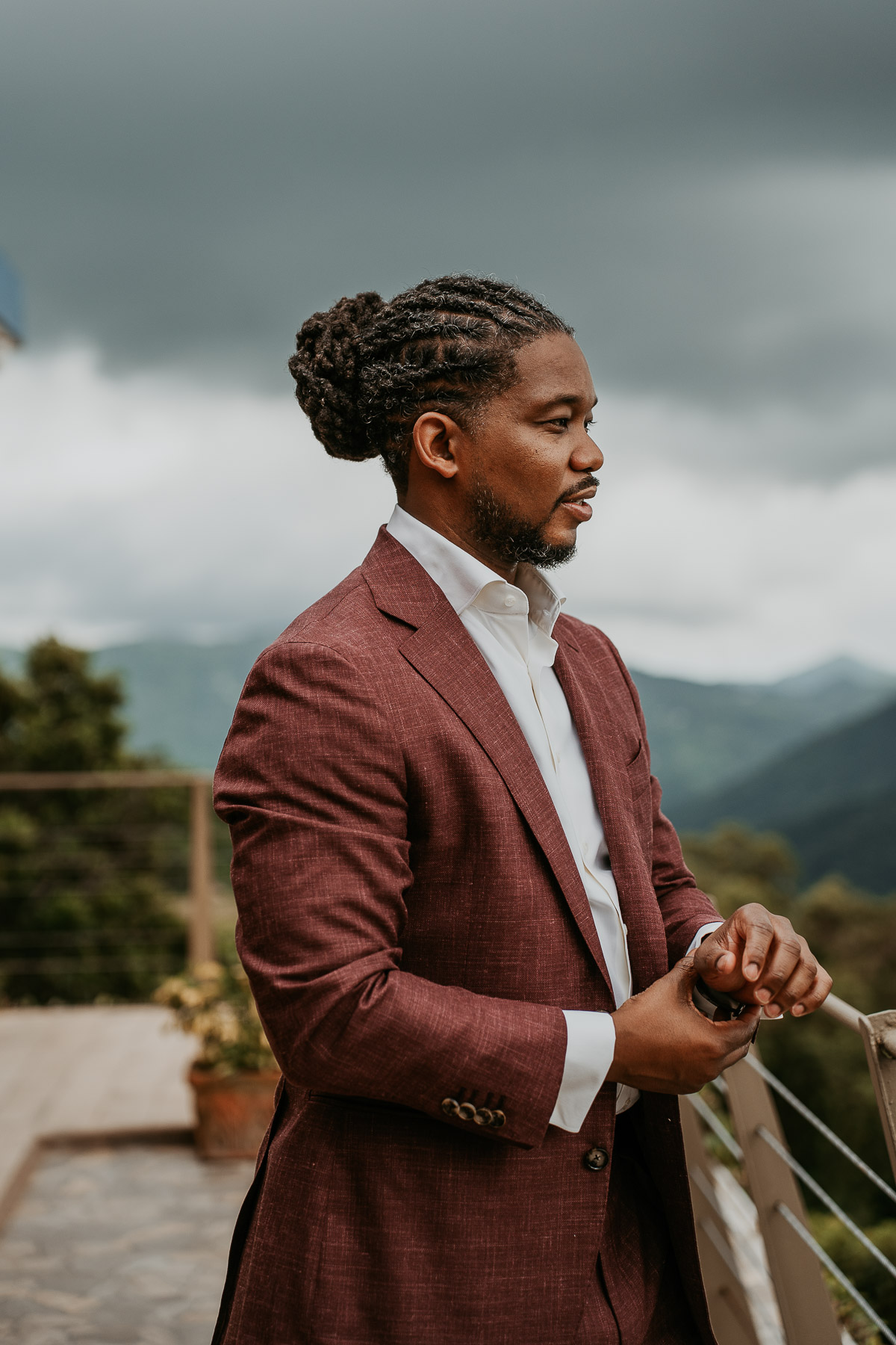 Groom getting ready during a Puerto Rico Mountain Micro Wedding