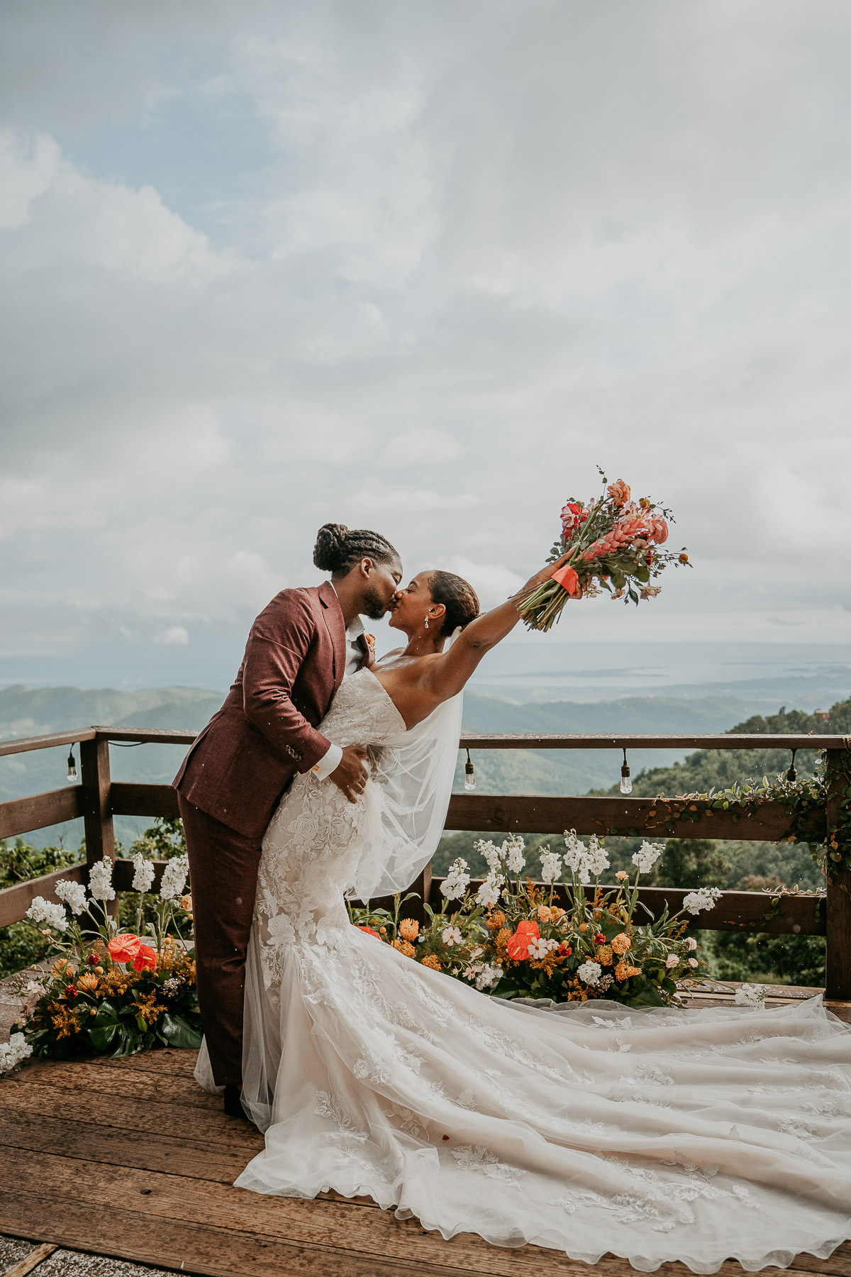 Bride with beautiful mountain view at Puerto Rico Mountain Micro Wedding