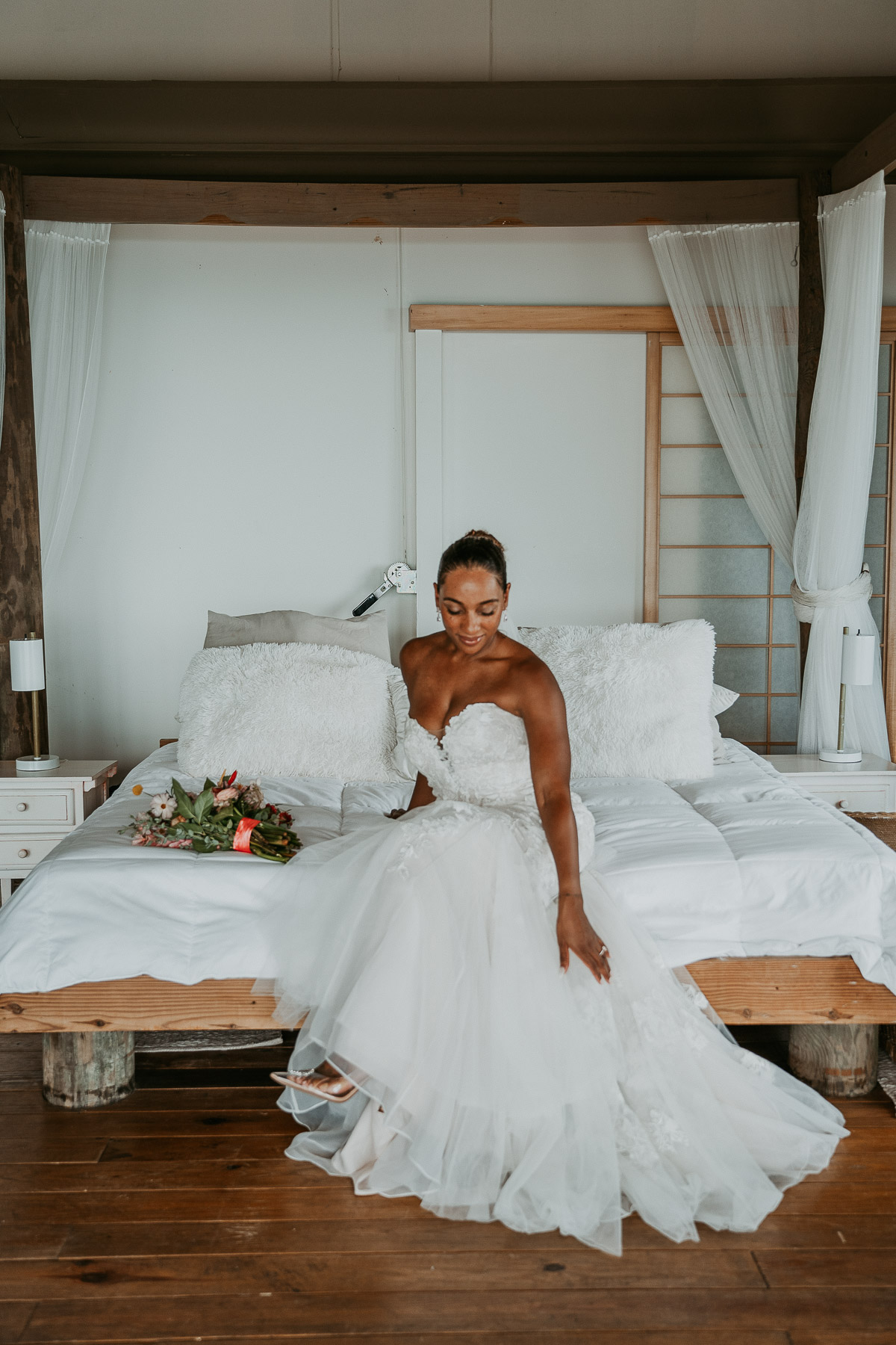 Bride getting ready during a Puerto Rico micro wedding