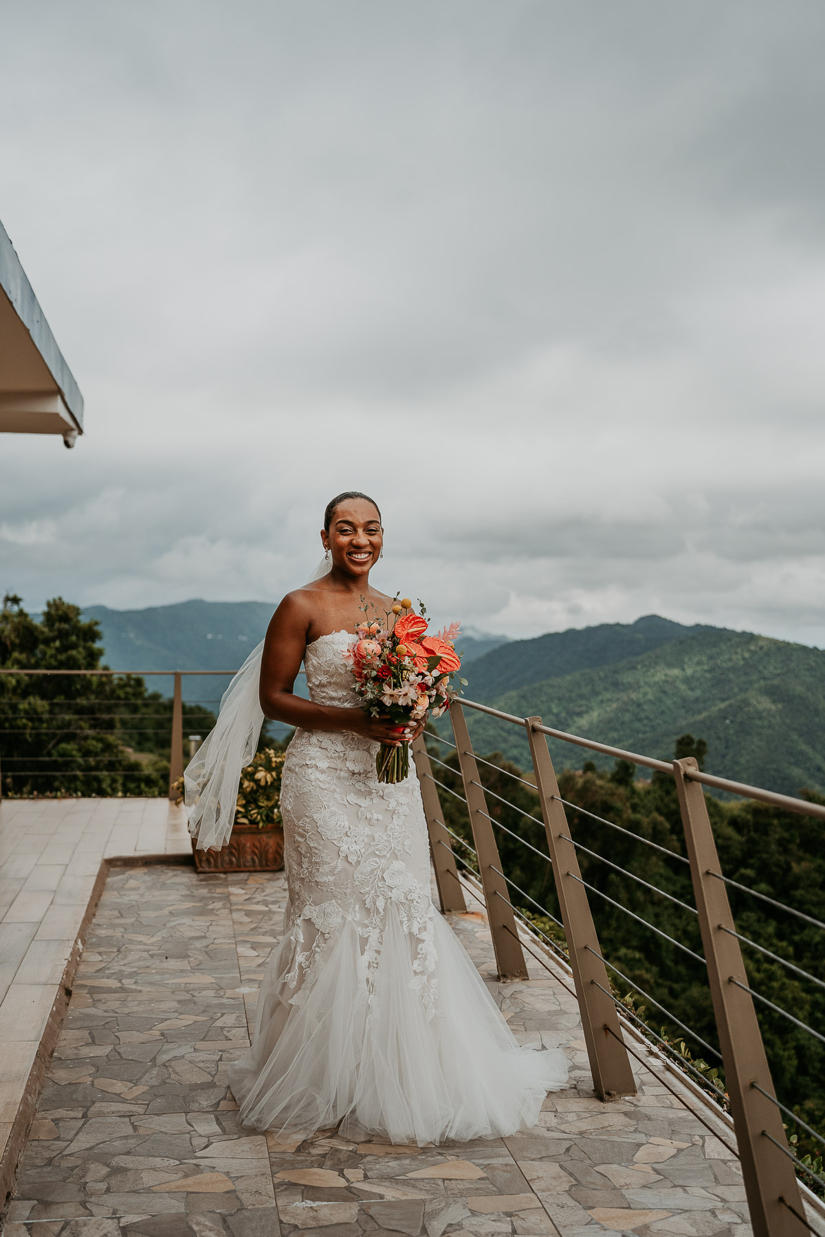 Bride with beautiful mountain view at Puerto Rico Mountain Micro Wedding