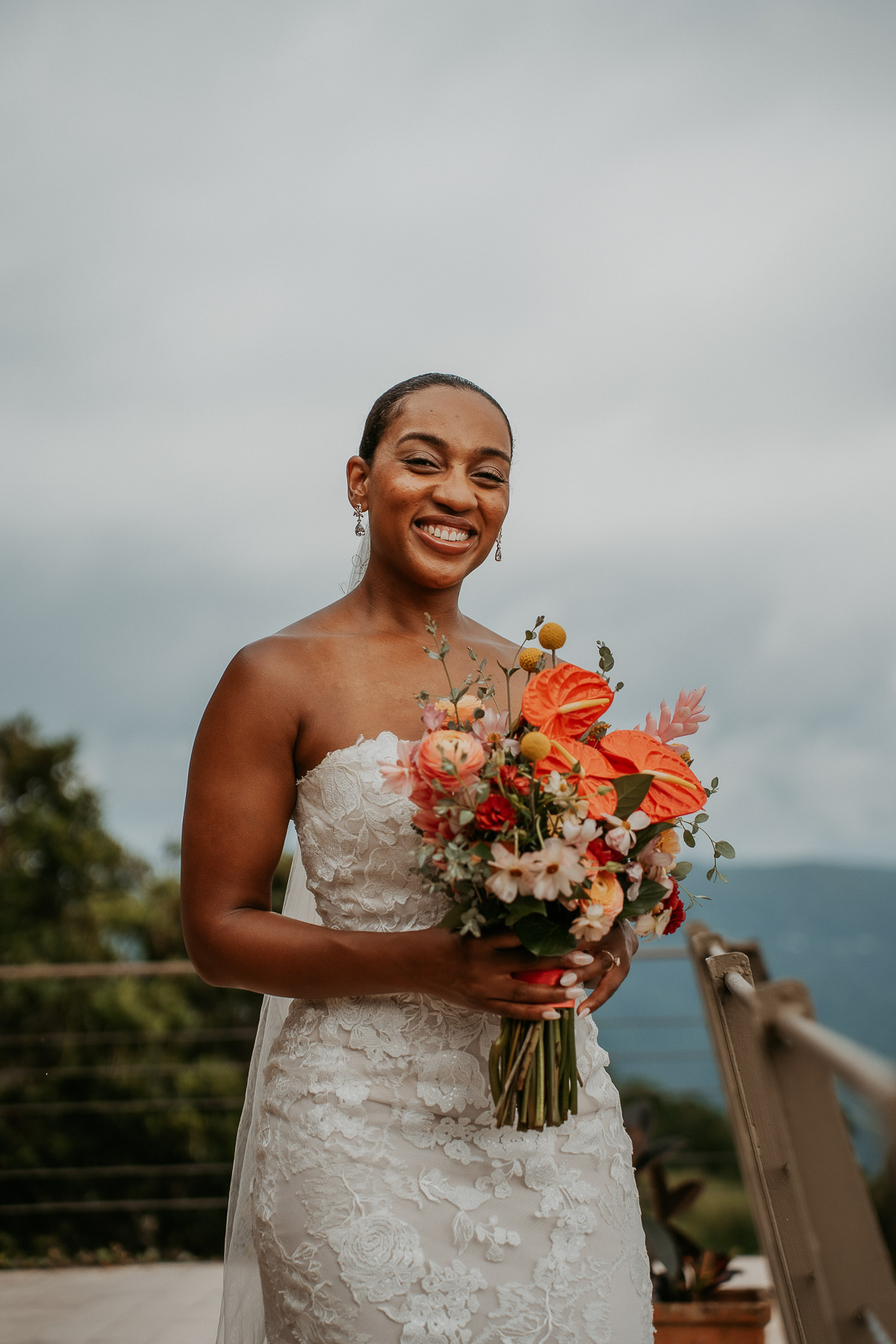 Bride with beautiful mountain view at Puerto Rico Mountain Micro Wedding