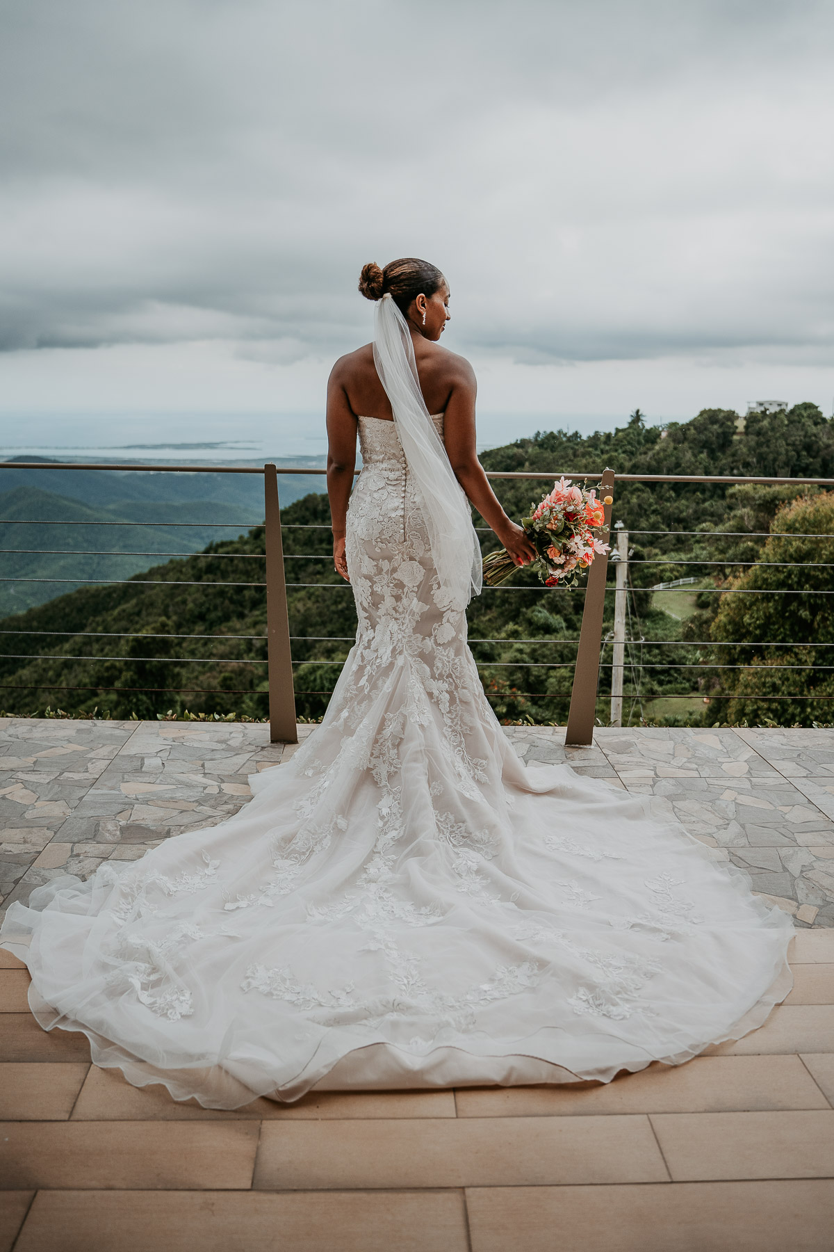 Bride with beautiful mountain view at Puerto Rico Mountain Micro Wedding