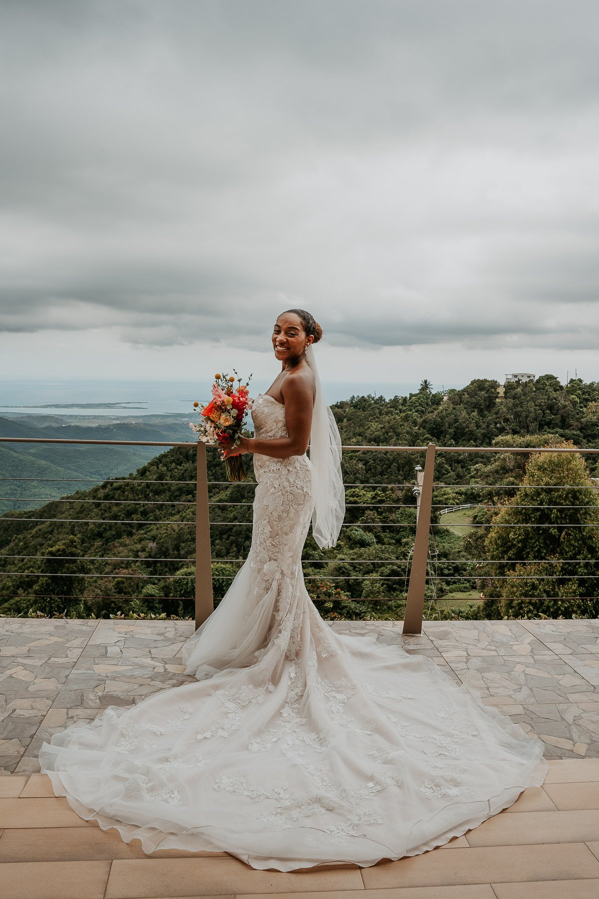 Bride with beautiful mountain view at Puerto Rico Mountain Micro Wedding