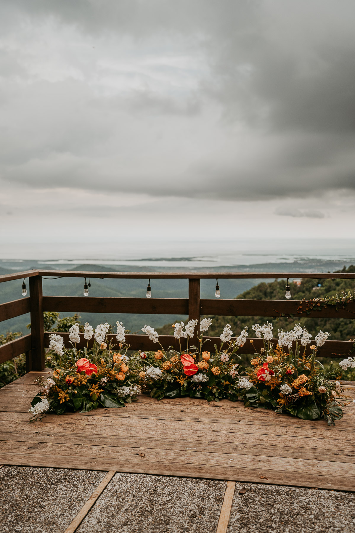 Wedding ceremony details with mountain views at Hacienda Siempre Viva