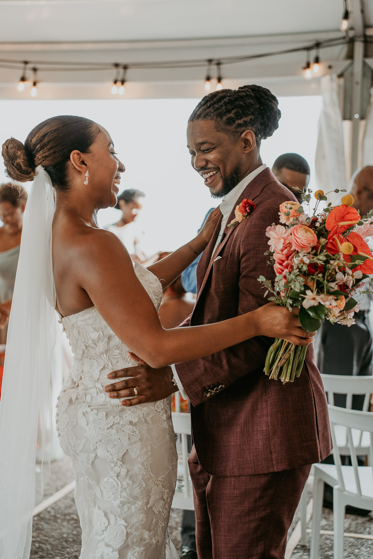 Bride and groom celebrating during a Puerto Rico Mountain Micro Wedding