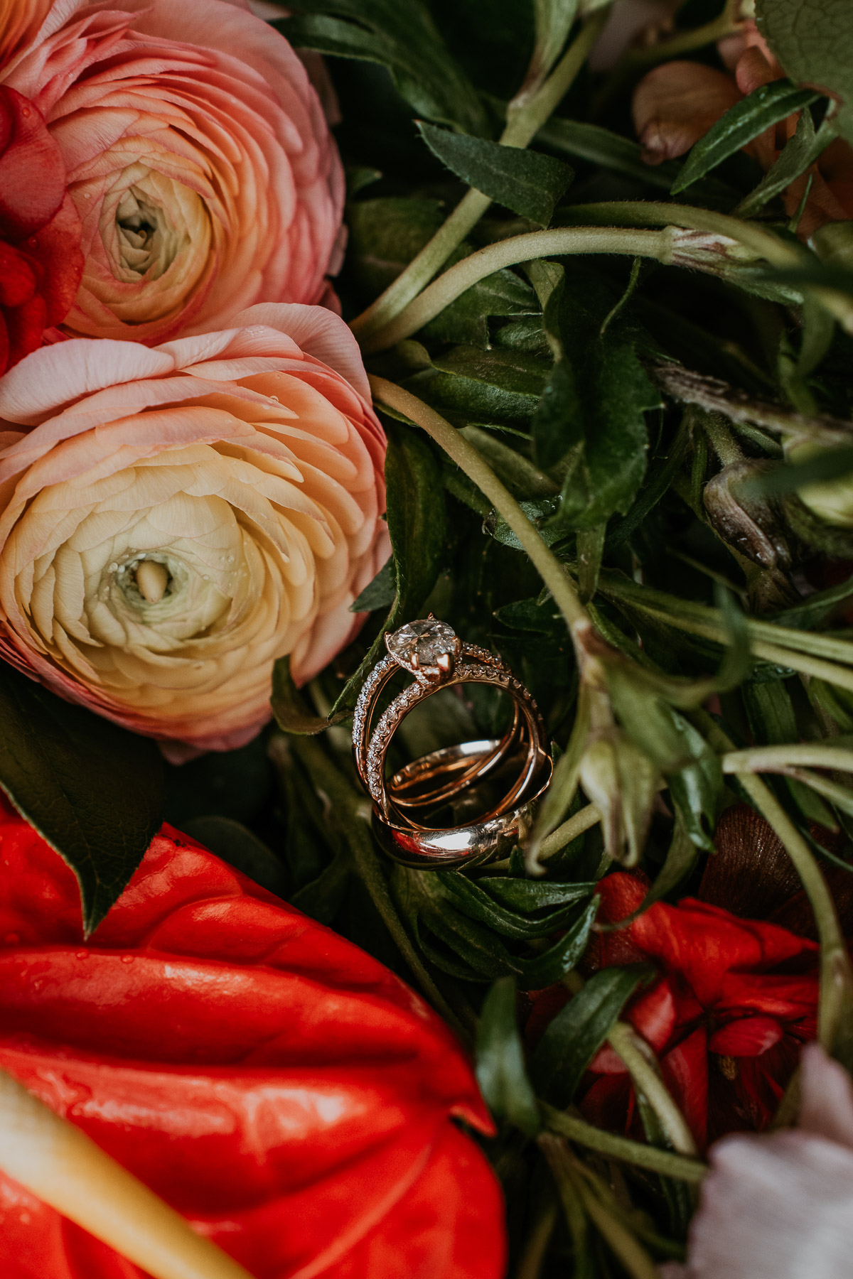 Wedding ring details with flowers during a Puerto Rico Mountain Micro Wedding