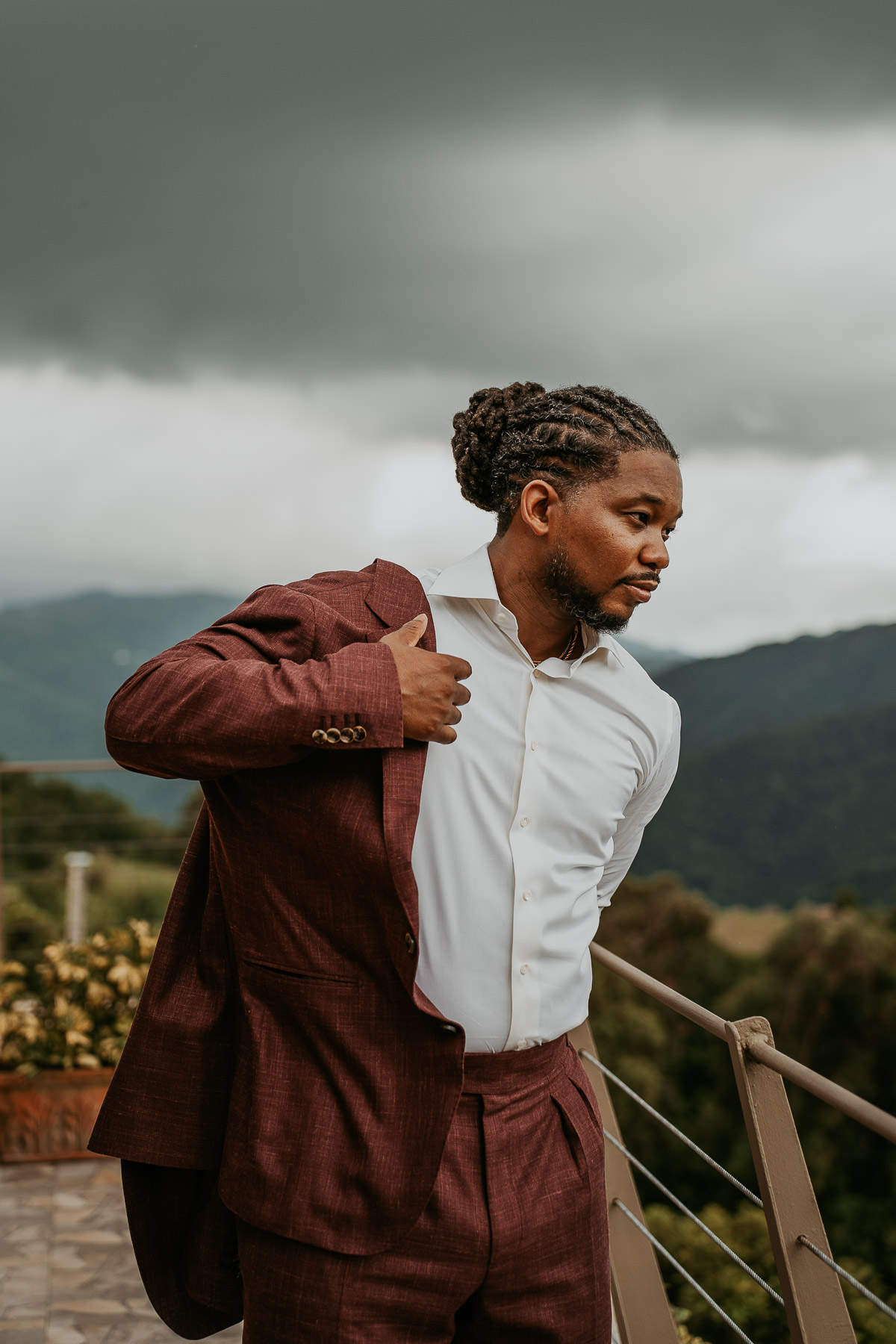 Groom getting ready during a Puerto Rico Mountain Micro Wedding