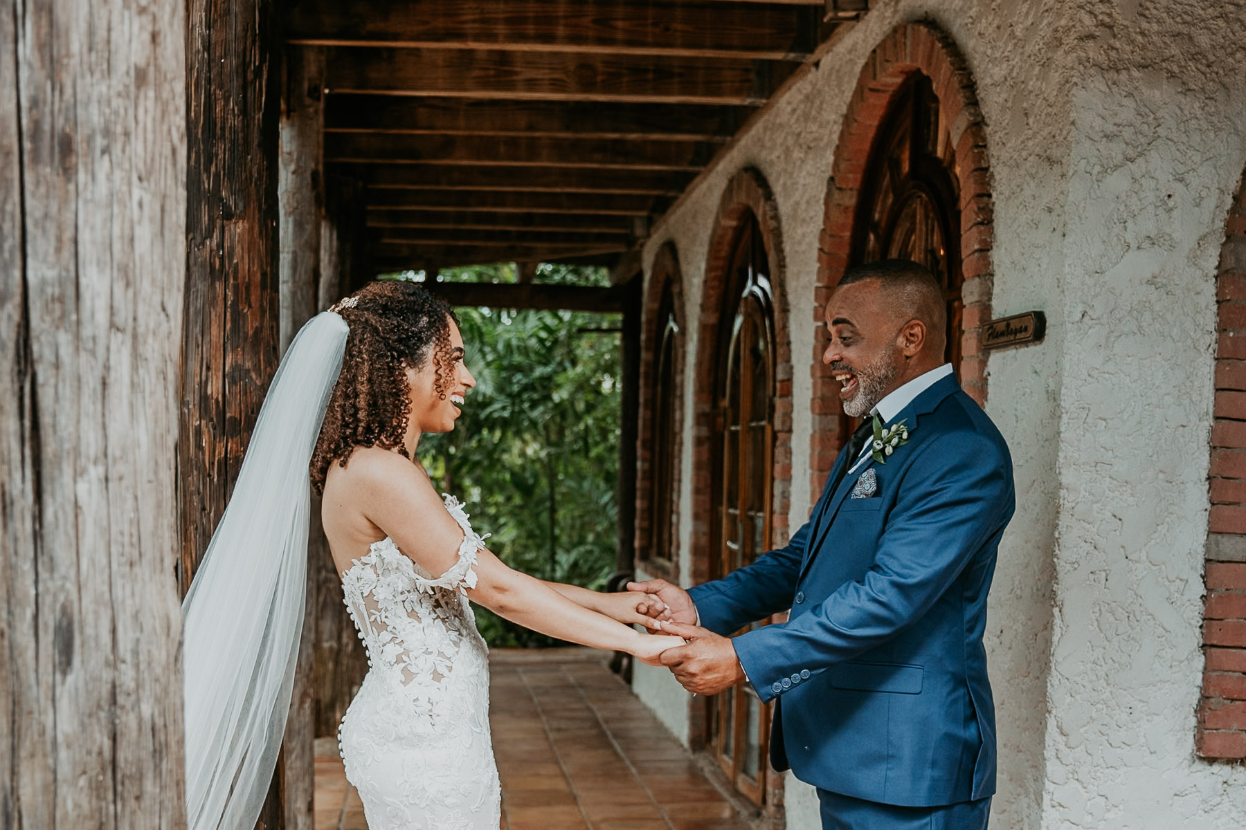 Bride and dad first look before her wedding ceremony at Hacienda Siesta Alegre.