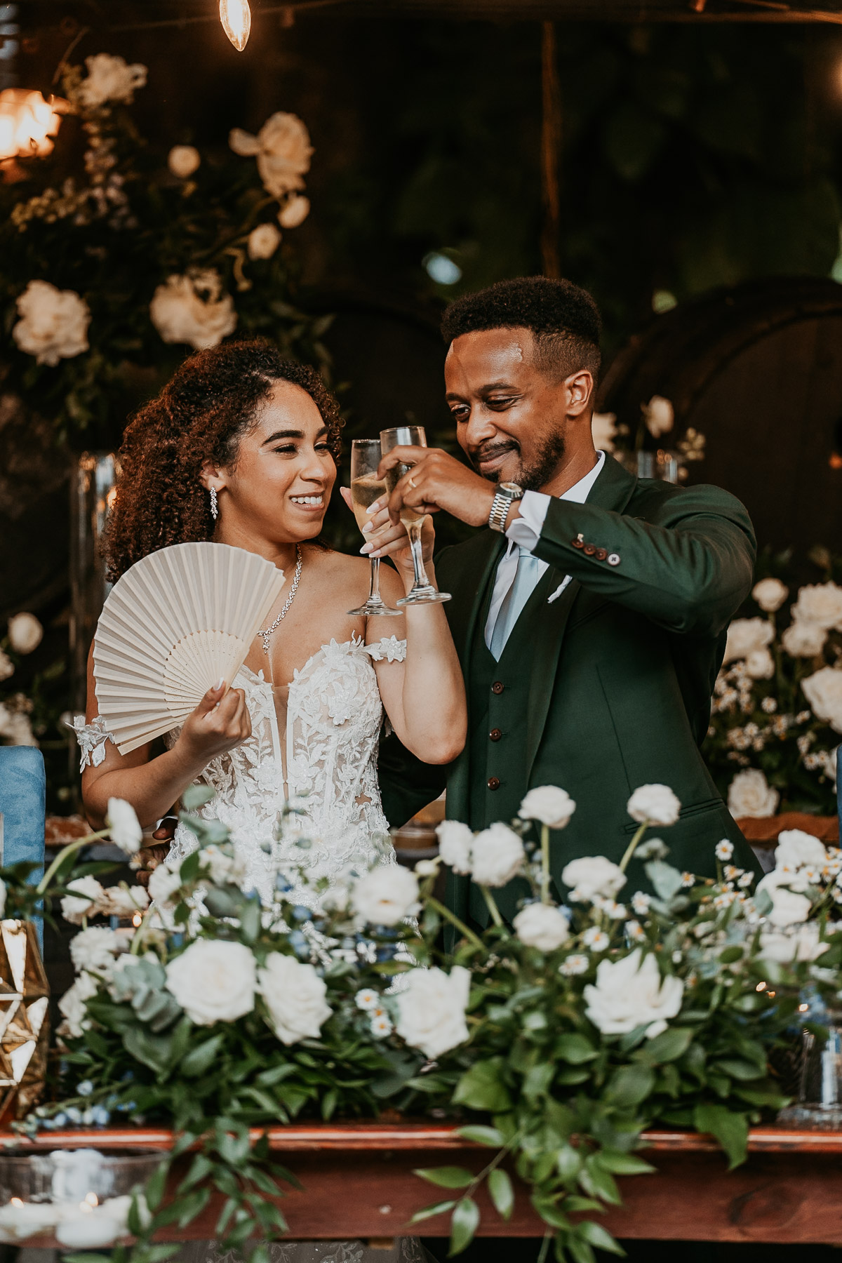 Bride and groom toast.