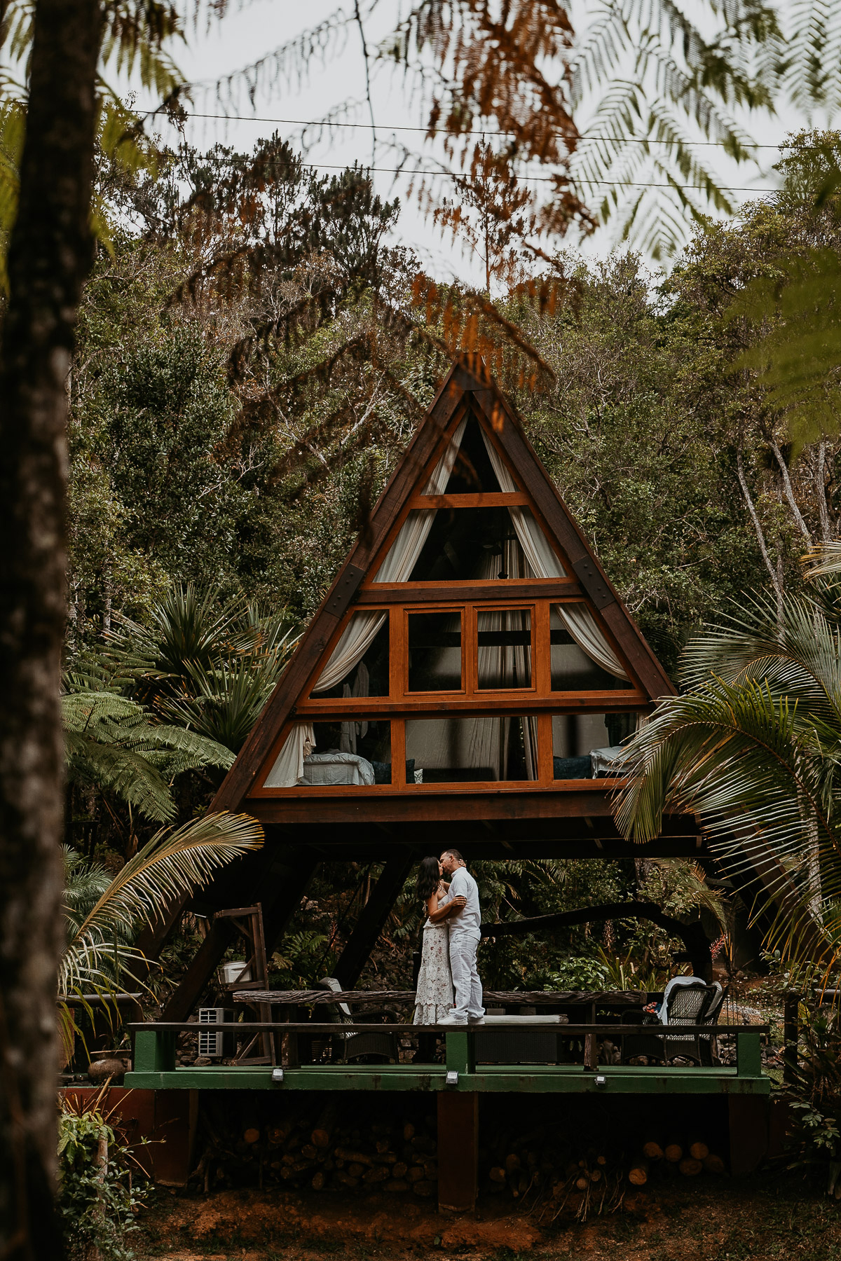 Couple enjoying their Puerto Rico Couple session at their A Frame Cabin in Mont Carpe Diem.