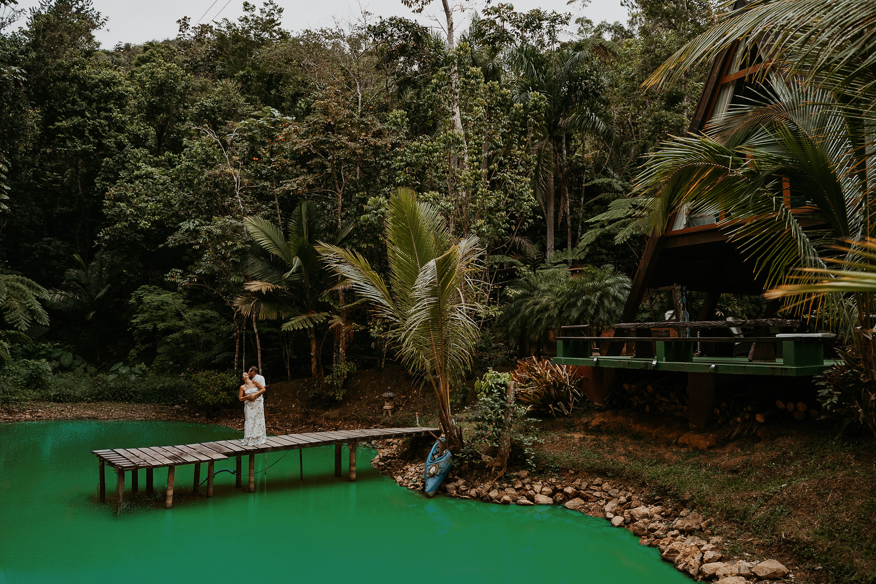 Couple enjoying their Puerto Rico Couple session at their A Frame Cabin in Mont Carpe Diem.