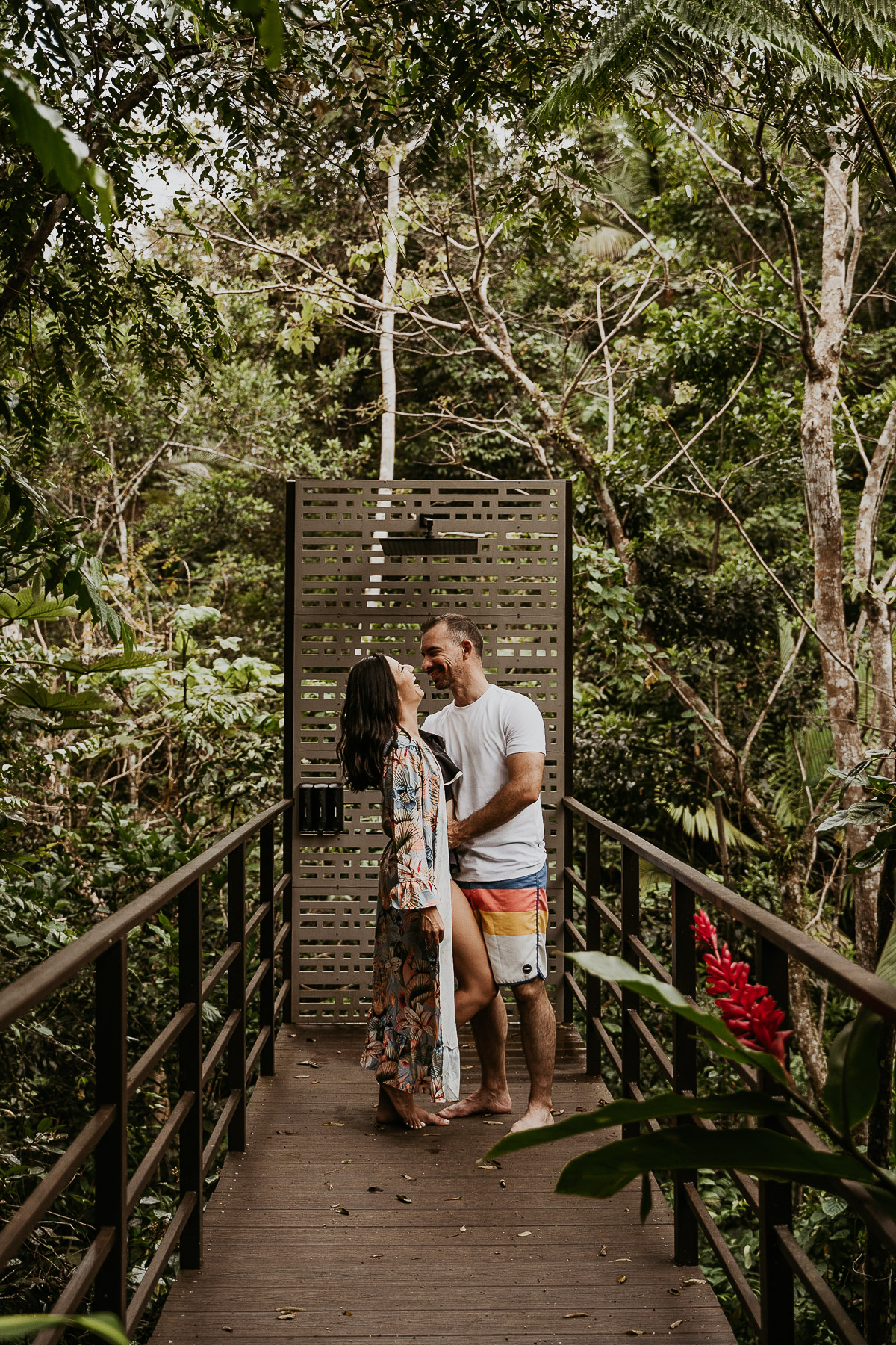 Playful moment between a couple at their coupels session in Mont Carpe Diem.