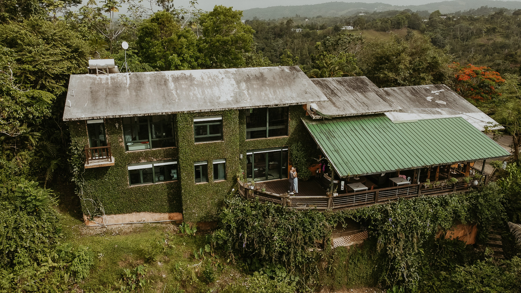 Aerial shot of a couple session of the beaten path in Puerto Rico.