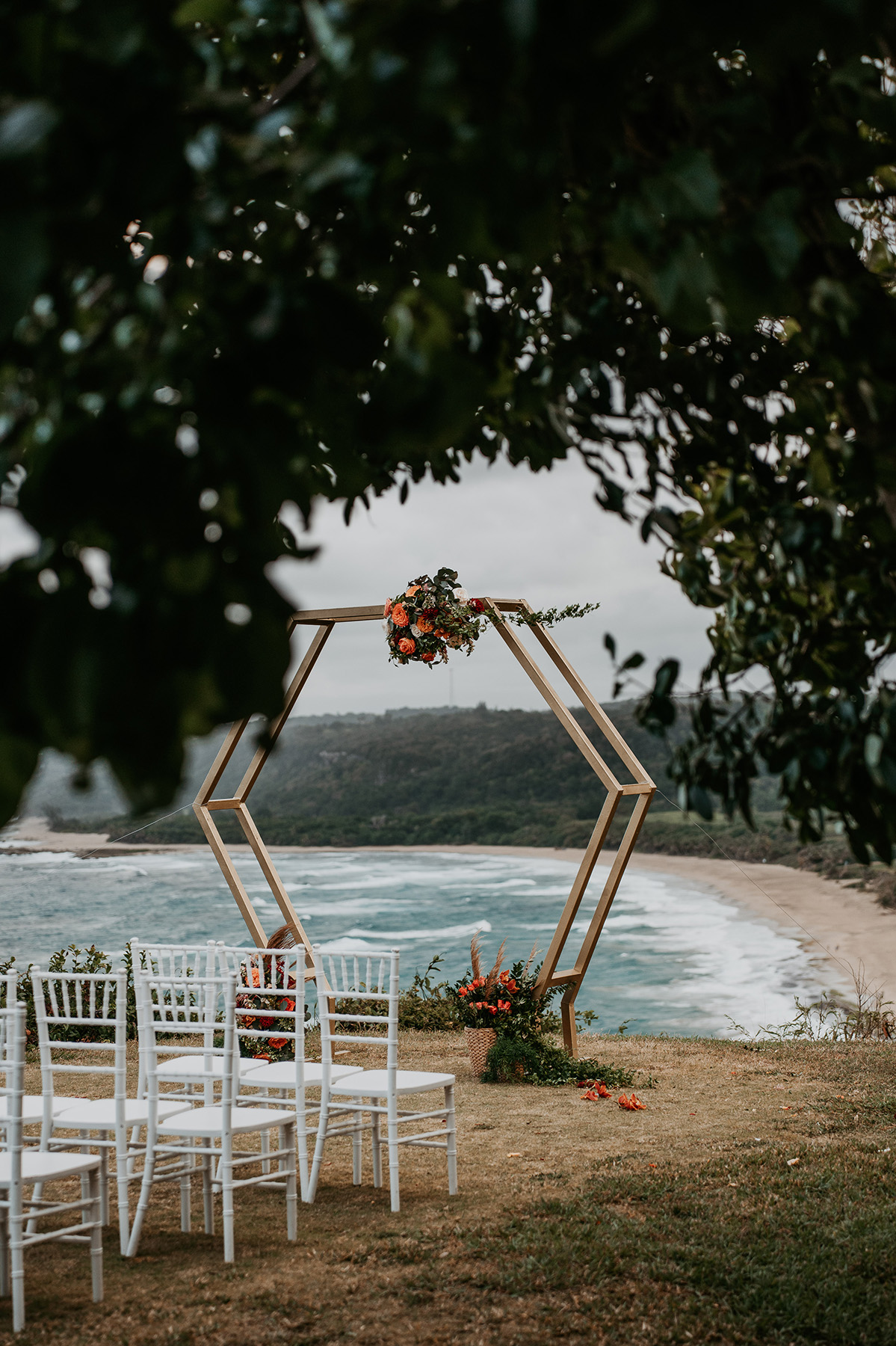Wedding arch with ocean in the background at Royal Isabela.