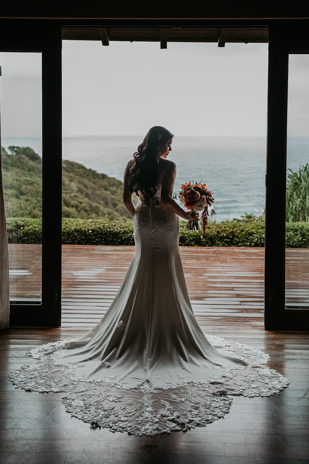 Portrait of bride with ocean views at Royal Isabela Wedding in Puerto Rico .