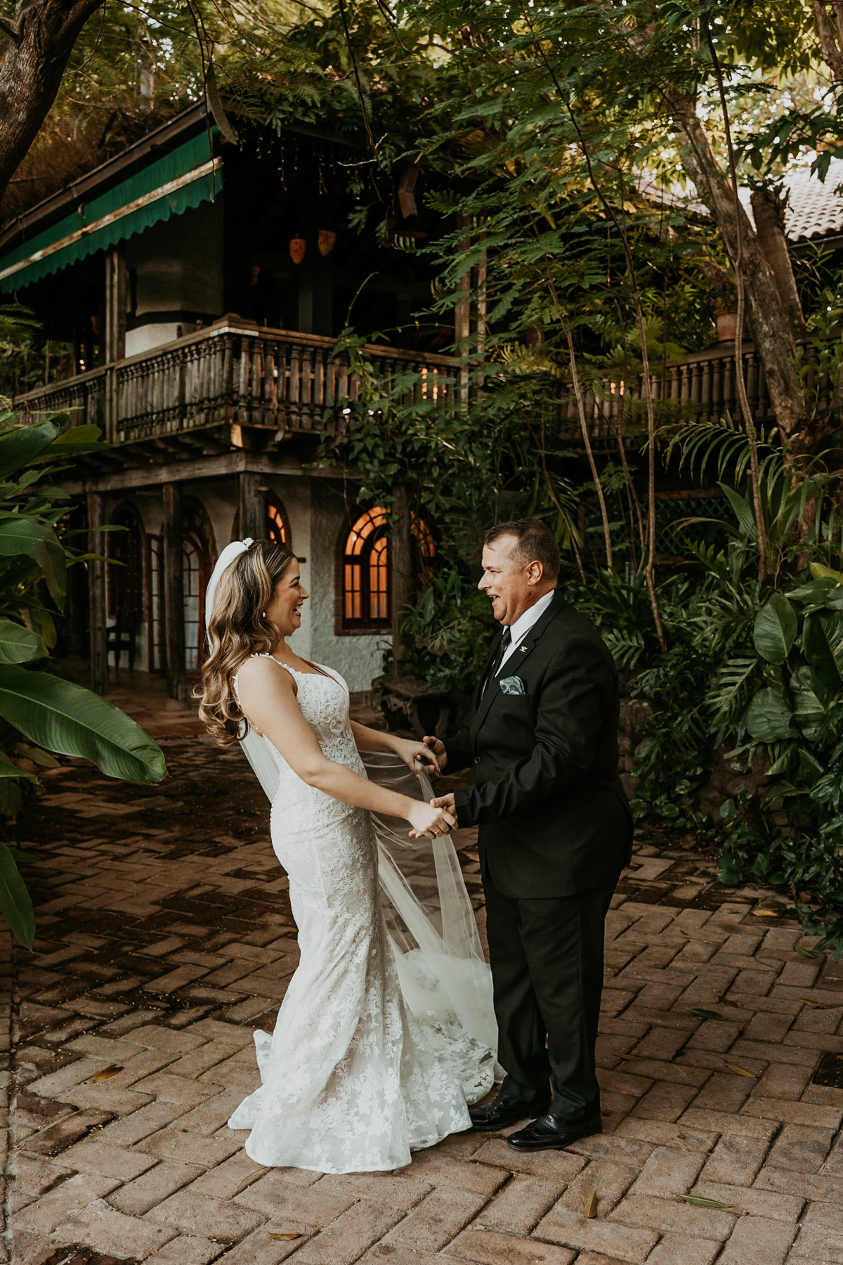 Bride and dad first look atHacienda Siesta Alegre for Destination Wedding