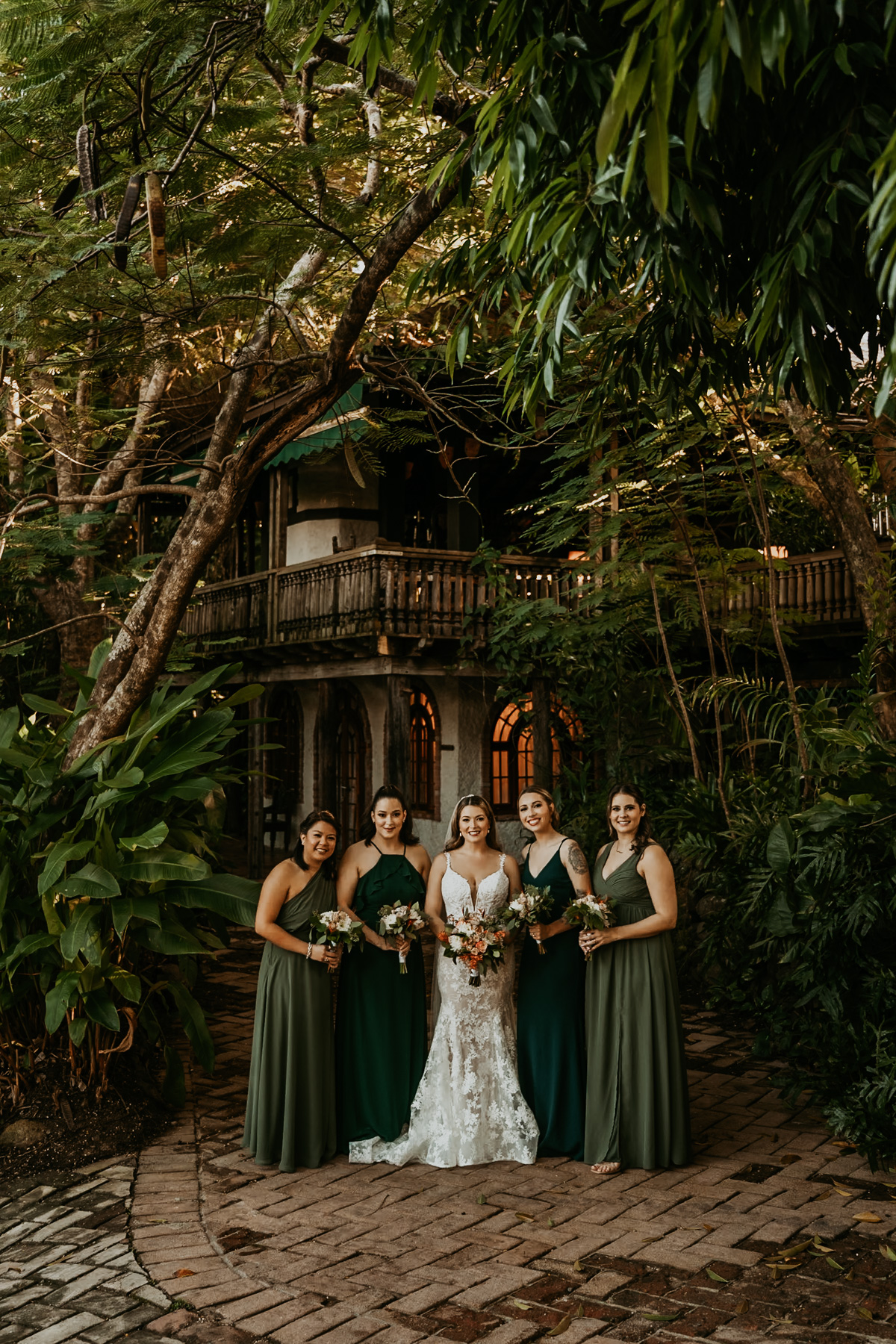 Bridesmaids with green dress at Hacienda Siesta Alegre for Destination Wedding