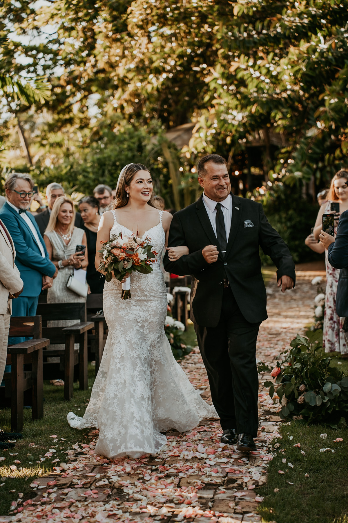 Dad walking bride down the isle at Hacienda Siesta Alegre for Destination Wedding