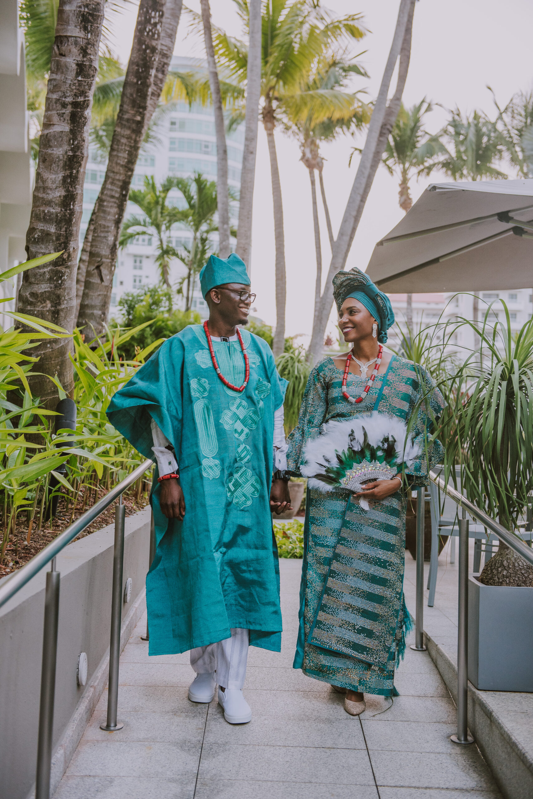 Bride and groom in Yoruba wedding gown at La Concha Resort Wedding.