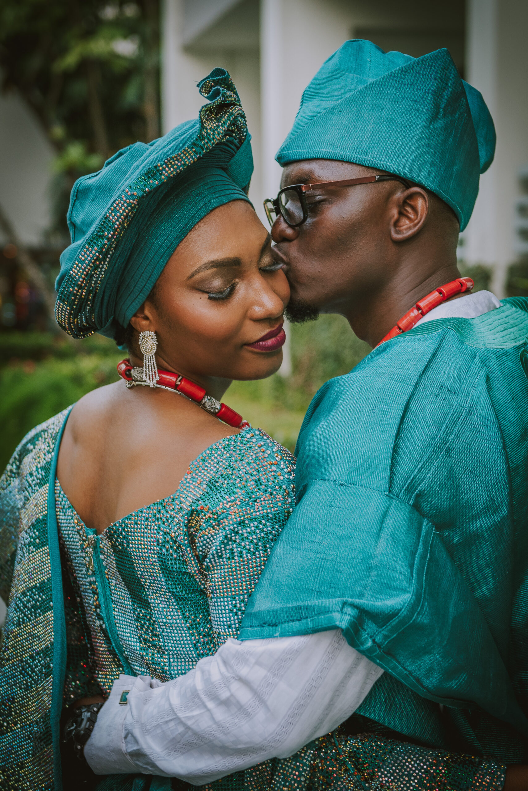 Bride and groom in Yoruba wedding gown at La Concha Resort Wedding.