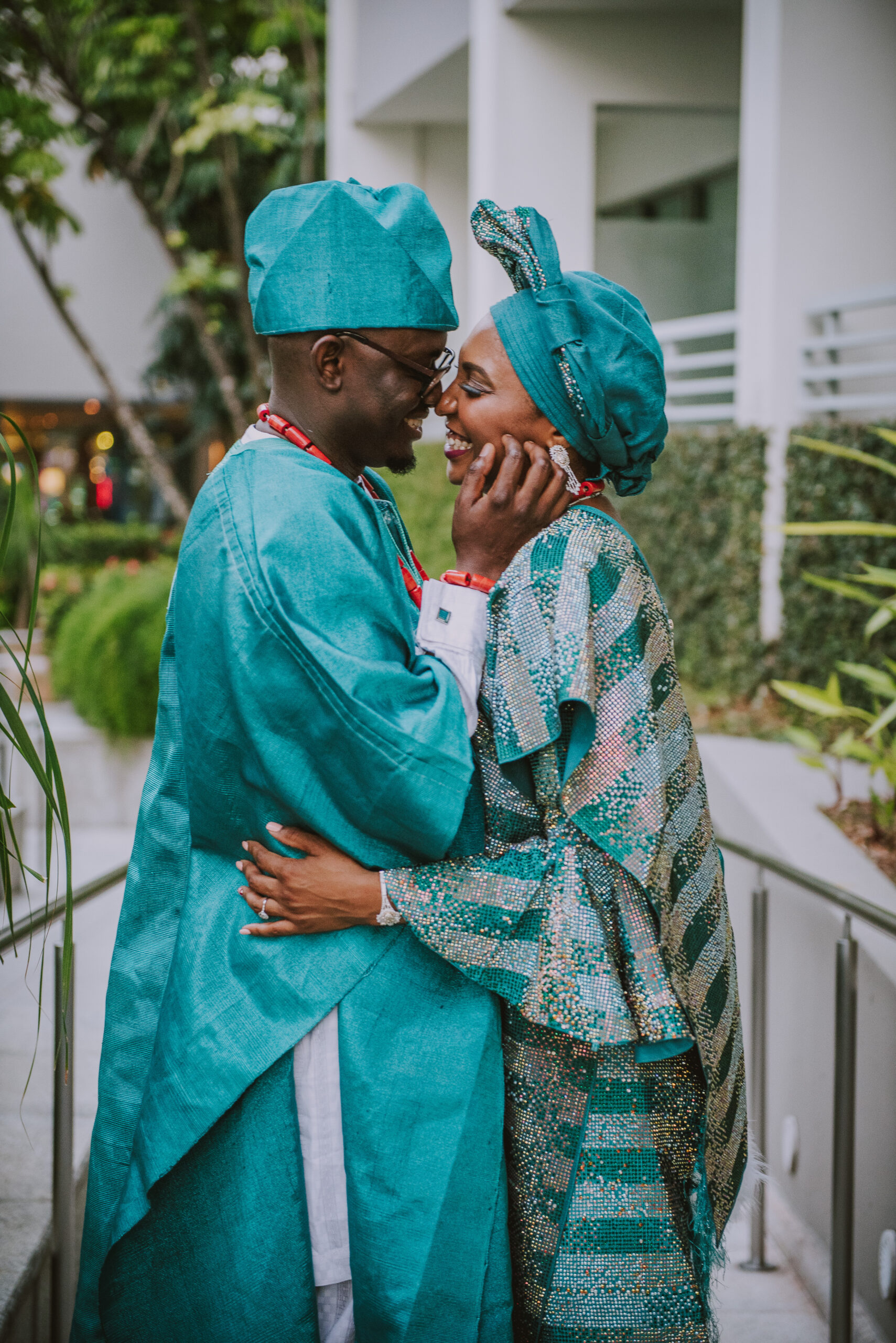 Bride and groom in Yoruba wedding gown at La Concha Resort Wedding.