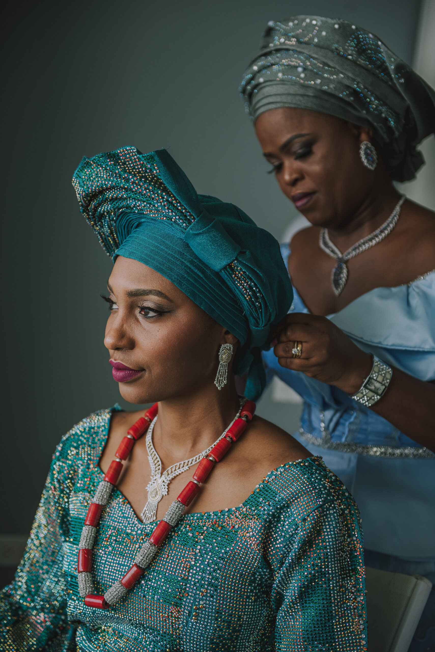 Bride getting ready for Yoruba wedding at La Concha Resort.