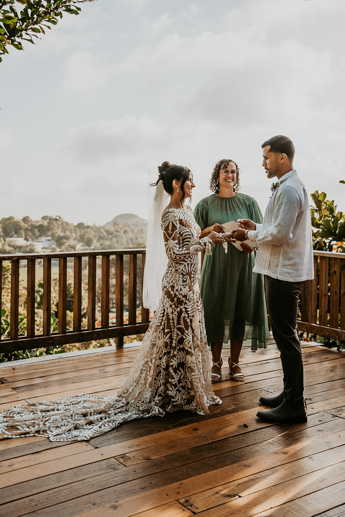 Relaxed wedding ceremony at El Pretexto in Cayey Puerto Rico with mountain views