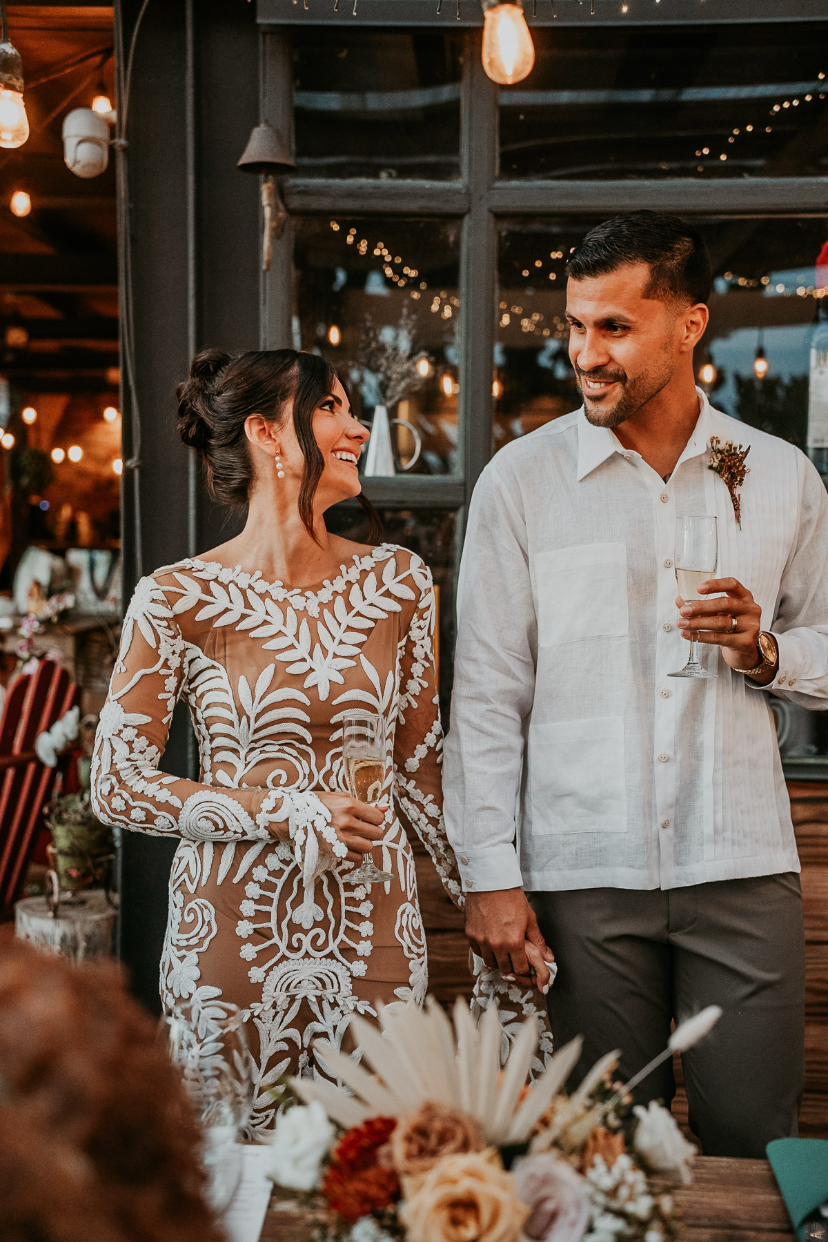 Couple toasting champagne after elopement ceremony in El Pretexto Puerto Rico