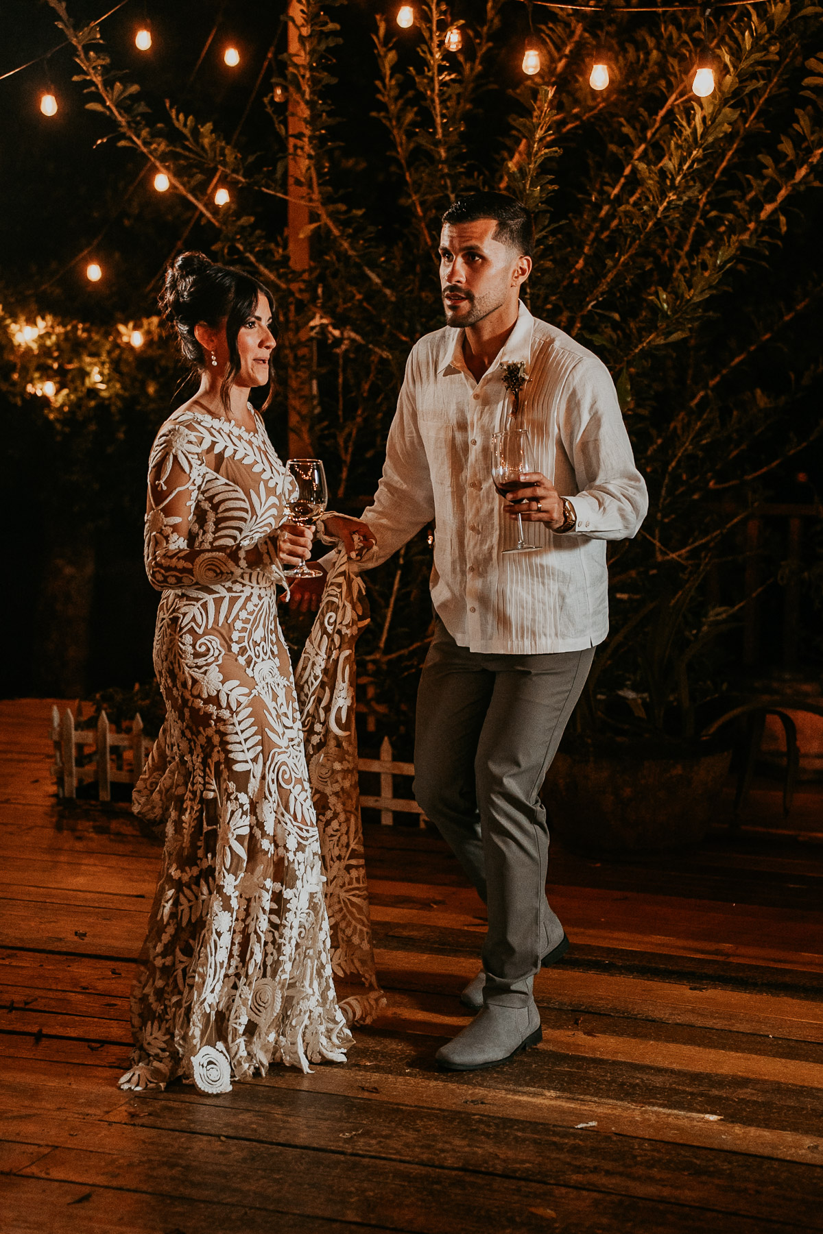 Joyful candid wedding moment of couple dancing during their reception at El Pretexto Puerto Rico