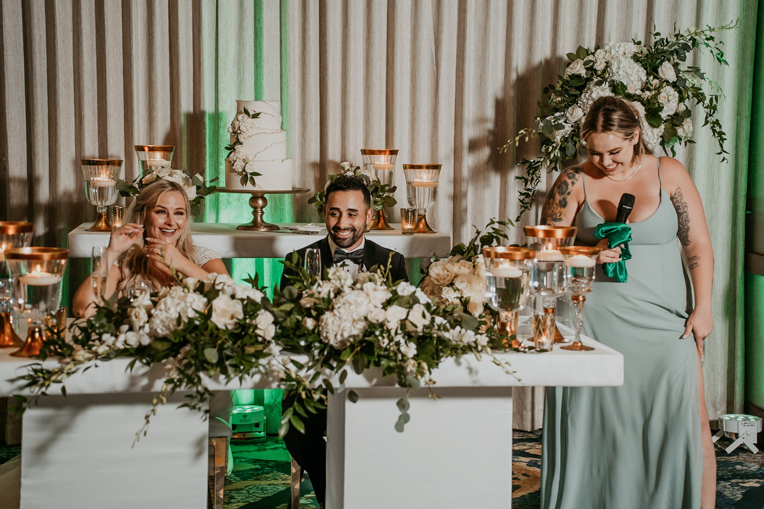 Joyful wedding toast with family and friends at Salon del Mar, Courtyard Marriott Puerto Rico