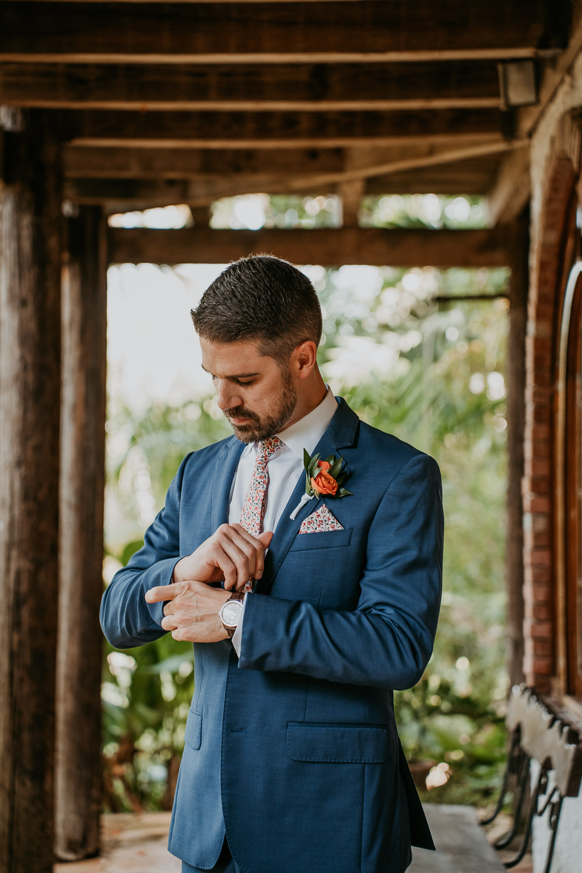 Groom getting ready at Hacienda Siesta Alegre LGBTQ+ Wedding