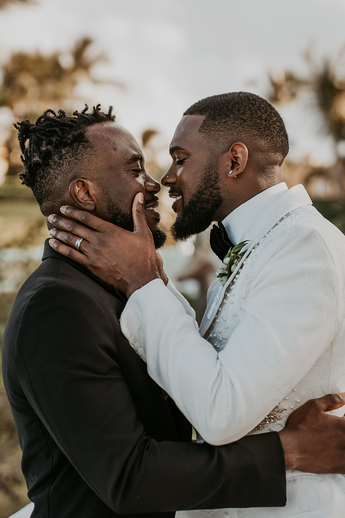 Gay black couple wedding portrait