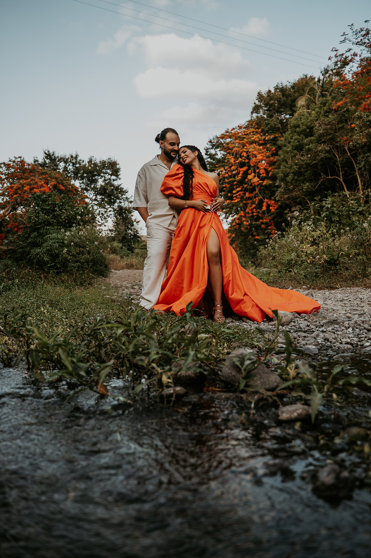 Intimate portrait of couple embracing in nature during an off-the-beaten-path Puerto Rico engagement session