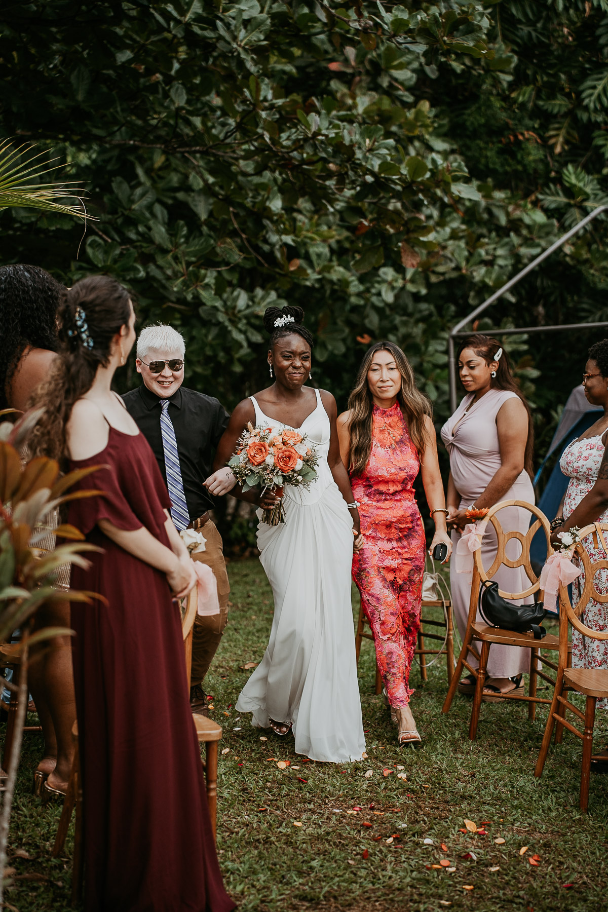 Bride walked down the Isle by her siblings during romantic micro wedding in the mountains of Puerto Rico.