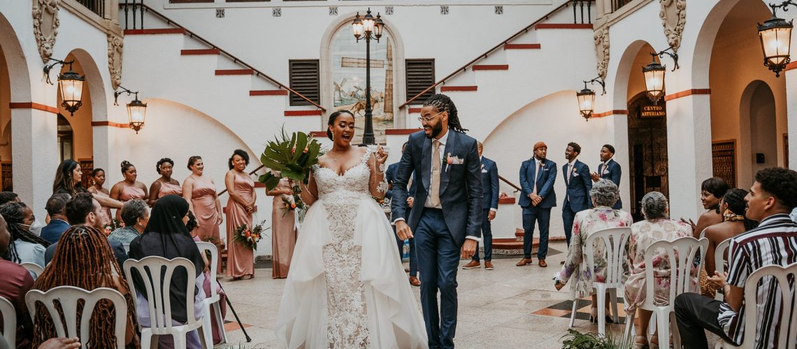 Casa de España Wedding Ceremony: Bride and Groom celebrate getting married