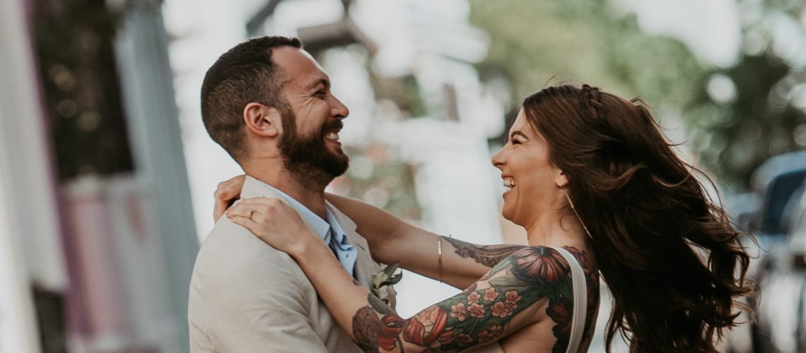 Bride and groom laughing at Old San Juan Elopement.